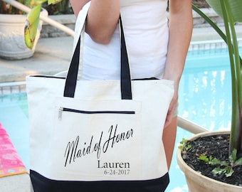 Personalized Bridal Party Bags with Name Bag, Heavy Canvas Zippered Tote Bag, Bridal Shower Gift, Bachelorette Party, Engagement, Bride Bag