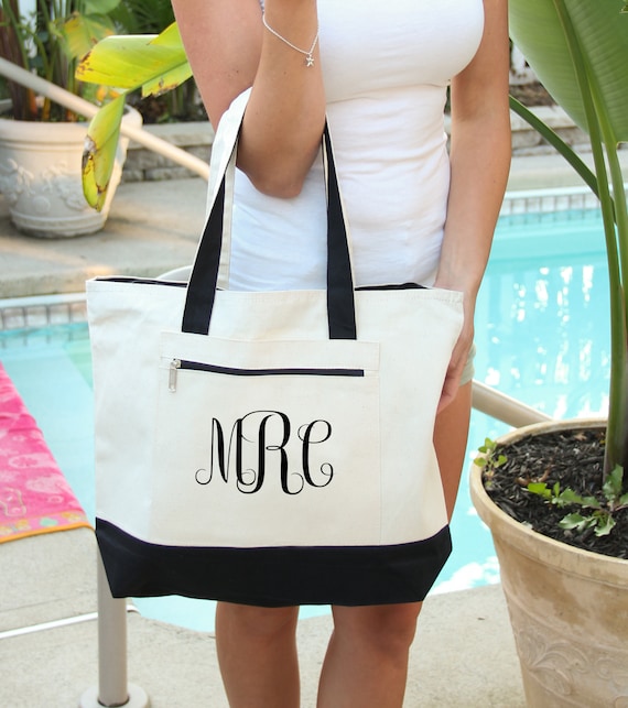 monogrammed tote bags with zipper