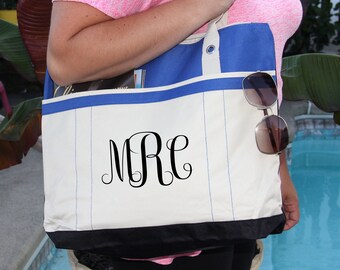 Personalized bag with monogram, Heavy tote bag, zippered, Heavy canvas, Carryall, Personalized Bag