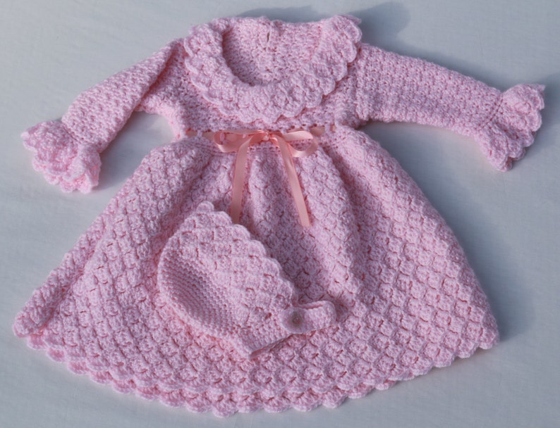 Crochet Pink Baby Dress and Hat Set Baby Dress Baby Girl Etsy