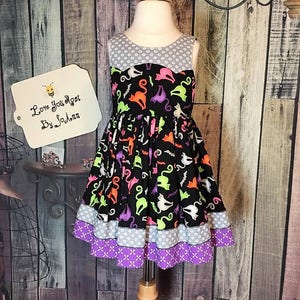 Halloween dress, 18m Halloween, cat dress, spooky dress, baby dress, baby Halloween, toddler Halloween, halloween cat, neon color, Halloween