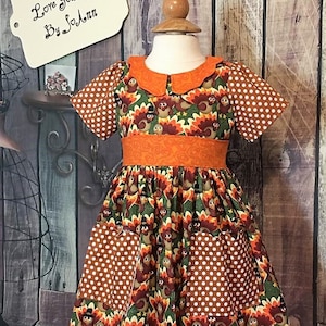 Baby fall dress, baby turkey dress, polka dot dress, retro dress, baby dress, thanksgiving dress, portrait dress, ready to ship, turkey