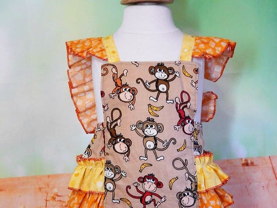 ready to ship monkey ruffle romper ruffle bum romper Baby ruffle romper baby girl romper OOAK summer suit flutter sleeve romper