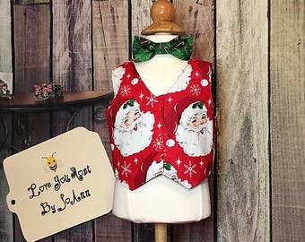 Christmas vest, baby vest and tie, boy vest, boy tie, Vintage Santa vest, boy vest and tie, ready to ship, baby formal wear, Christmas gift