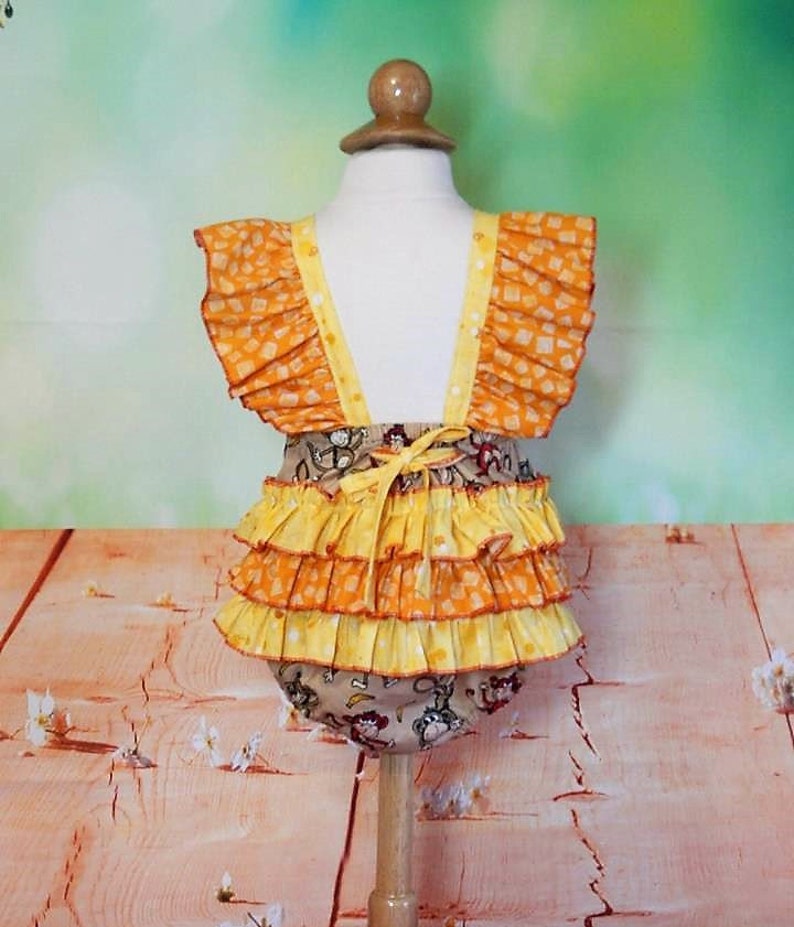 ready to ship monkey ruffle romper ruffle bum romper Baby ruffle romper baby girl romper OOAK summer suit flutter sleeve romper