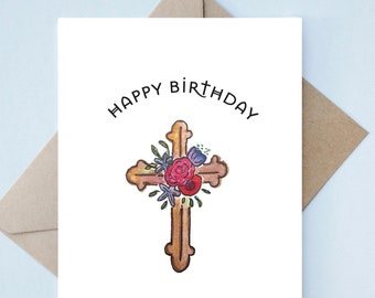 Catholic Birthday Card //Cross - Catholic - Handmade - Watercolor - Saint Quote - Faithful Catholic - Birthday - Flower - Artistic