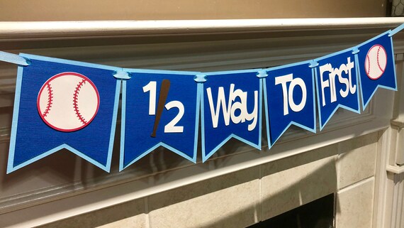 Baseball 1 2 Birthday Banner Half Way To First Banner Etsy