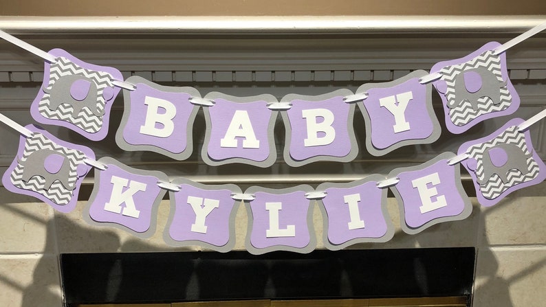 Elephant Baby Shower Banner Custom Decorations Personalized Chevrone Name Banner