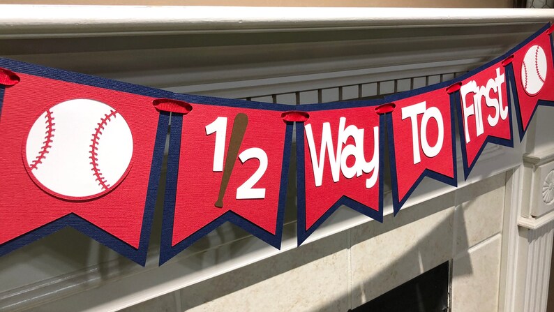 Baseball 1 2 Birthday Banner Half Way To First Banner Etsy