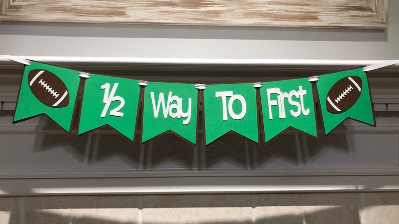 Half birthday boy banner Photo prop half birthday decorations 12 birthday banner Football 12 Way To First banner