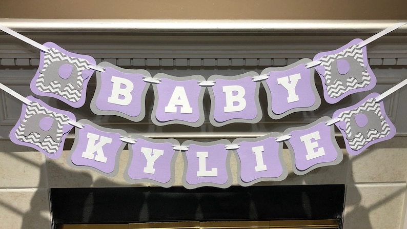 Elephant Baby Shower Banner Custom Decorations Personalized Chevrone Name Banner