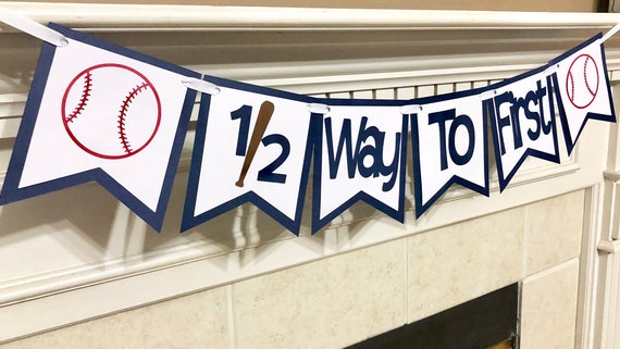 Baseball 1 2 Birthday Banner Half Way To First Banner Baseball