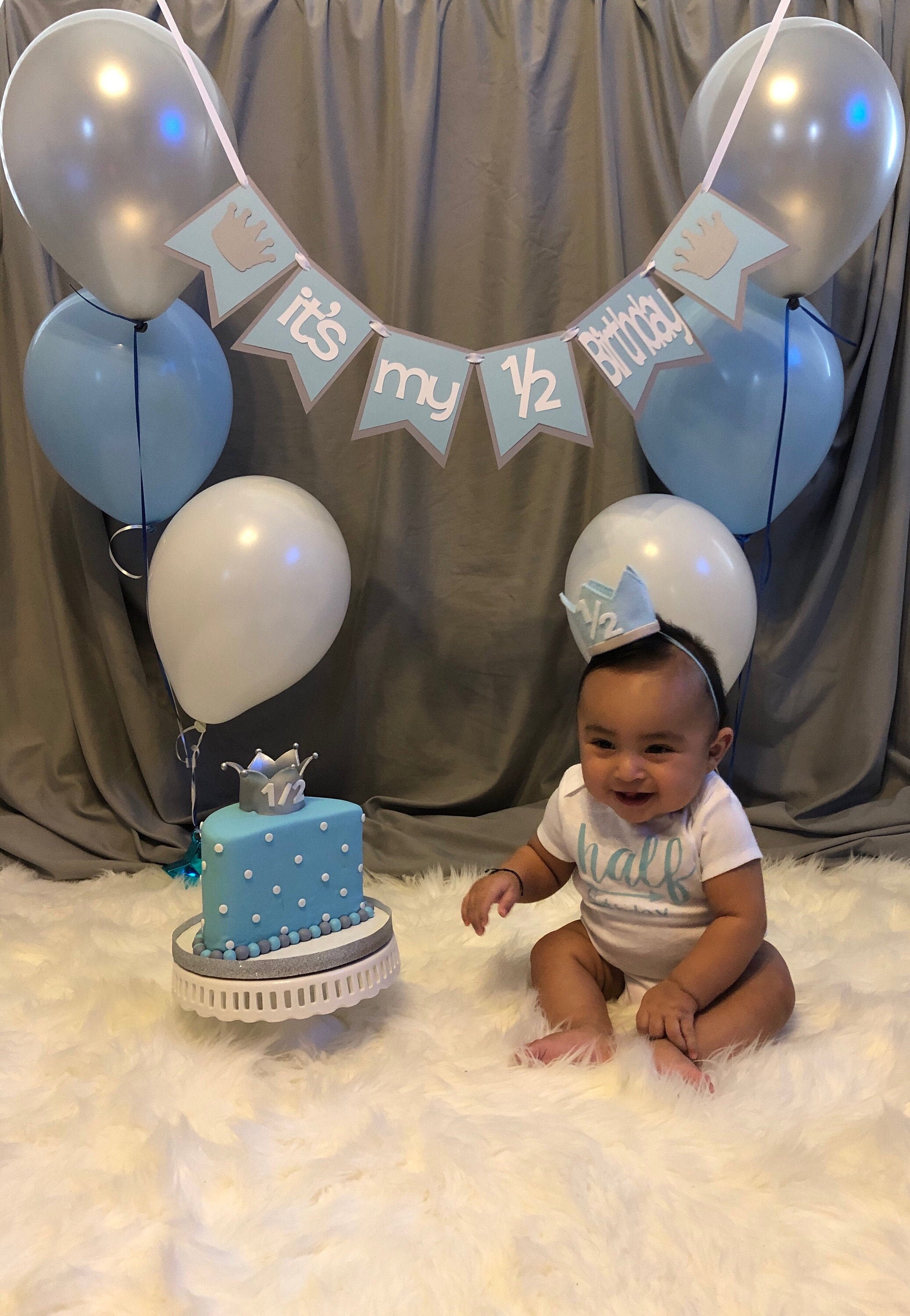 It's My 1/2 Birthday Blue and Gray Prince Crown Banner - Etsy Singapore