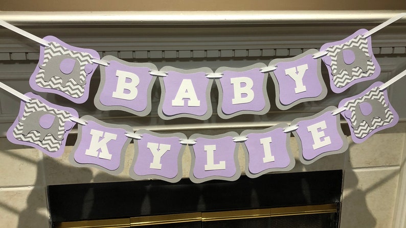 Elephant Baby Shower Banner Custom Decorations Personalized Chevrone Name Banner