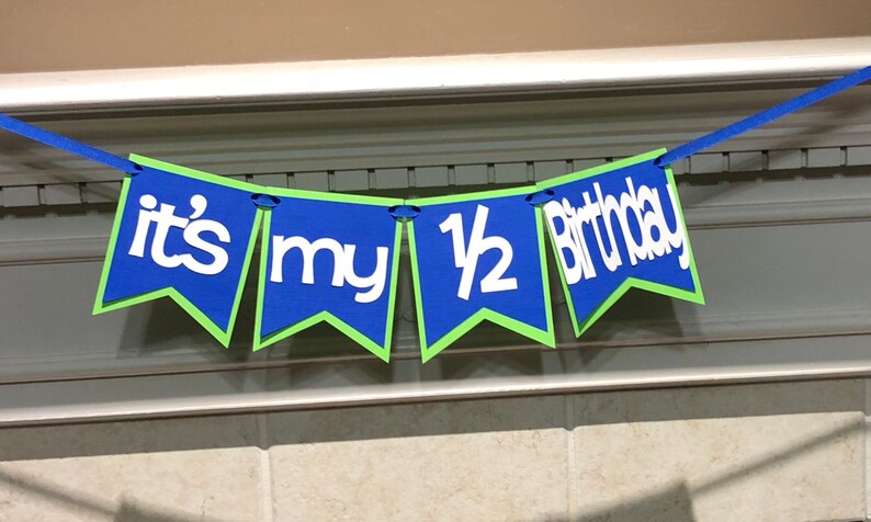 It S My 1 2 Birthday Blue And Green Banner Half Birthday Etsy