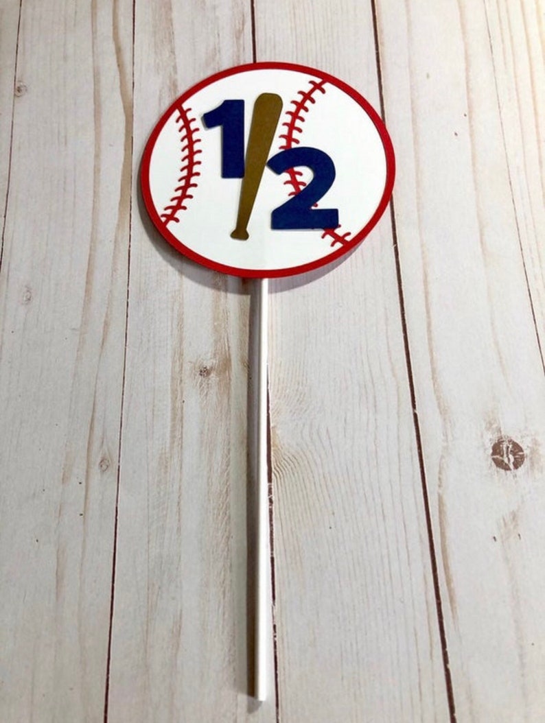 Baseball 1/2 birthday cake topper, Half way to First banner, Half baseball cake topper, Photo prop set, Centerpiece, Boy half Birthday image 2