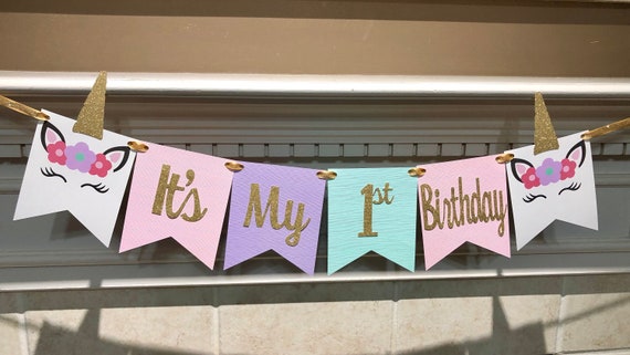 Unicorn First Birthday Banner Unicorn Birthday Banner Etsy