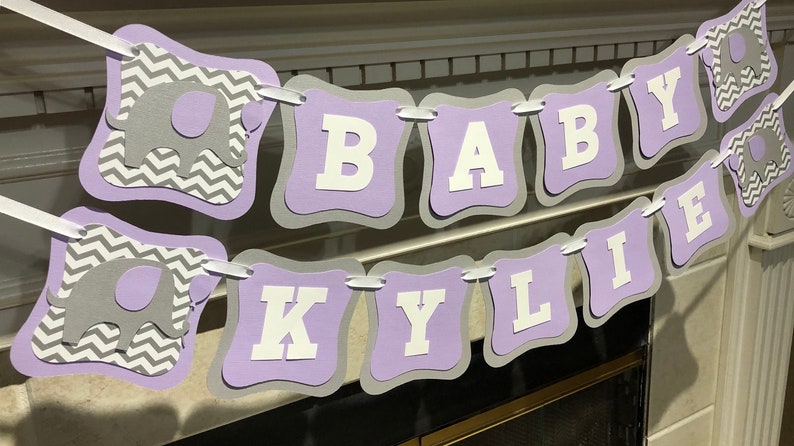 Elephant Baby Shower Banner Custom Decorations Personalized Chevrone Name Banner