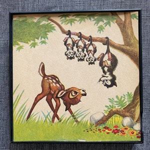 Bambi and the possums - Vintage Disney Storybook Art - 1948 Framed Disney Illustration - Bambi Disney Gifts - Disney Wall Art Bambi Deer