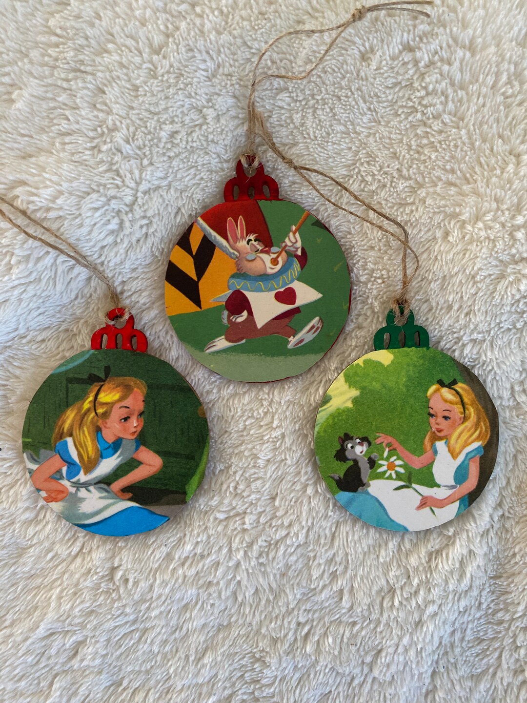Vintage Alice in Wonderland Ornaments Set of 3 Disney Book Etsy