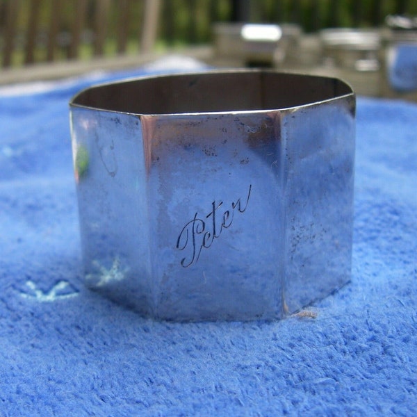 Vintage Octagonal Scandinavian 830 Silver Napkin Ring "Peter" name engraving