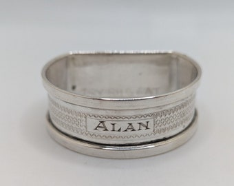 Antique English Sterling Silver Napkin Ring "Alan" name engraving, dated 1934