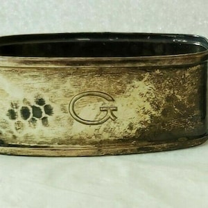 Antique German 835 Silver arts & crafts hand hammered Napkin Ring "G" initial 2
