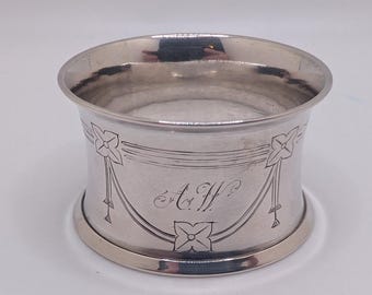 Antique German 800 Silver Napkin Ring "AW" initials engraving, 13 grams