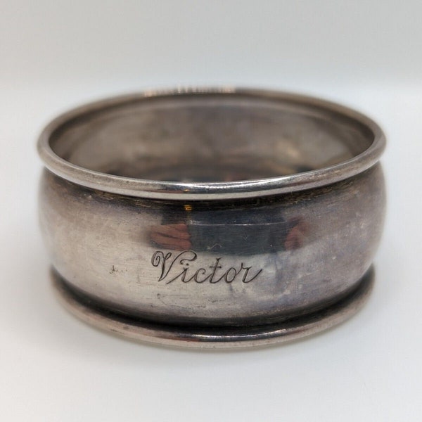 Vintage English Sterling Silver Napkin Ring "Victor" name engraving, c. 1900-49