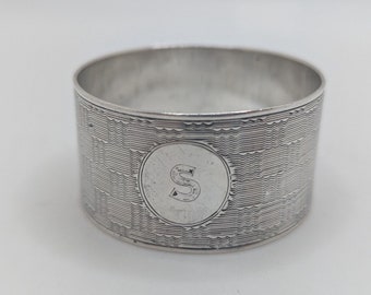 Antique English Sterling Silver Napkin Ring "S" initial engraving, dated 1923