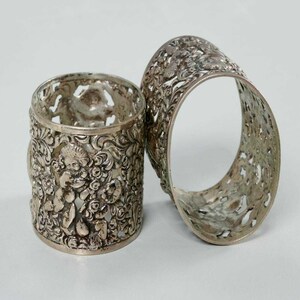 Antique German 835 Silver Rococo Reticulated Cherub Napkin Ring(s) "G" initial