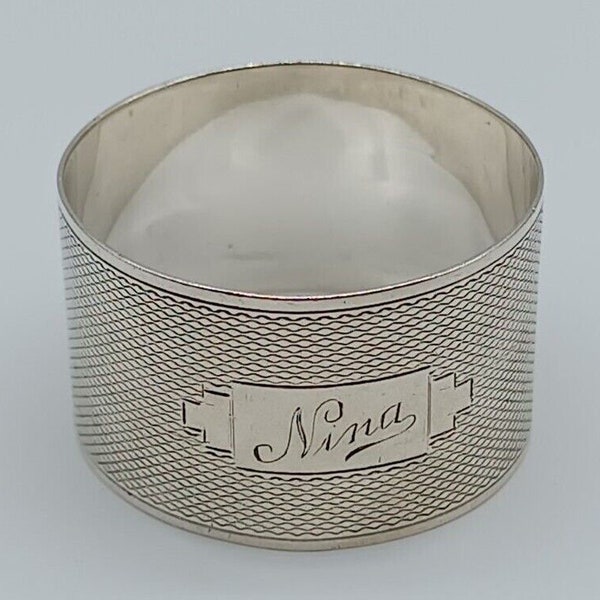Antique English Sterling Silver Napkin Ring "Nina" name engraving, dated 1938