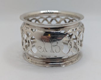 Antique English Sterling Silver Napkin Ring "JB" initials engraving, dated 1906