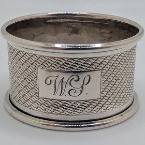 Antique English Sterling Silver Napkin Ring "WS" initials engraving, dated 1937