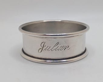 Vintage Web Sterling Silver Plain Napkin Ring "Julian" name engraving, 12 grams