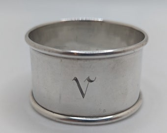 Antique English Sterling Silver Napkin Ring "V" initial engraving, dated 1932