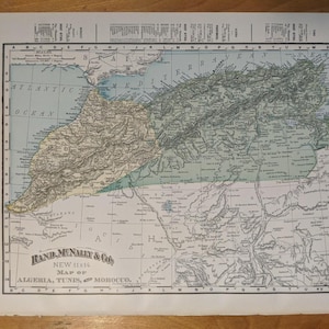 Antique North Africa Map 1899 Atlas flipside Egypt multicolored