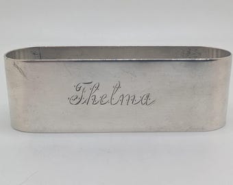 Anello portatovagliolo vintage in argento sterling con incisione del nome "Thelma", 20 grammi