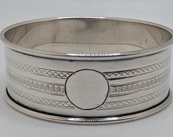 Antieke Engelse sterlingzilveren servetring, blanco cartouche, gedateerd 1929
