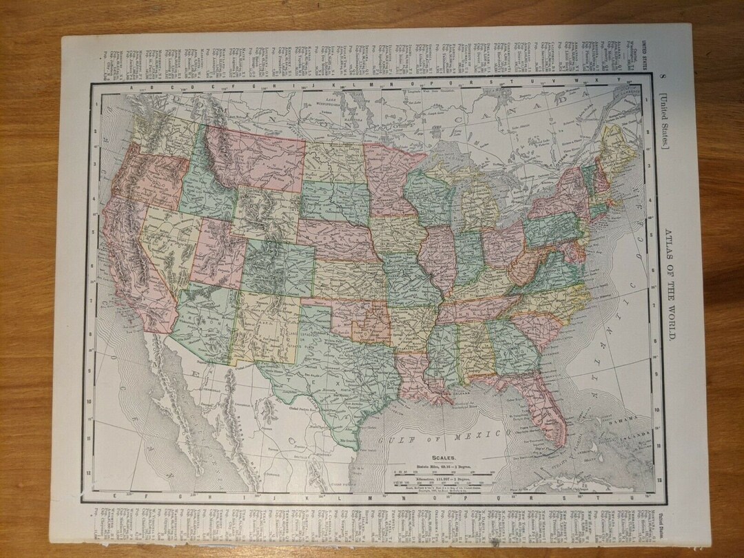 Antique United States Map 1899 Atlas Central America Flip Etsy