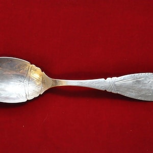 James Watts Pointed End Engraved Crossed Bands 7&quot; Place/Table Spoon c.1870-1885