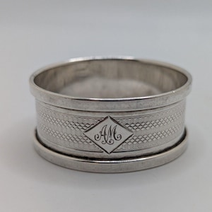 Antique English Sterling Silver Napkin Ring "AM" initials engraving, dated 1931
