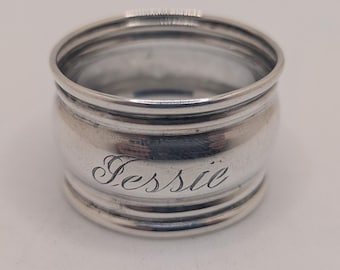 Vintage SSMC Sterling Silver Napkin Ring "Jessie" name engraving, 7 grams