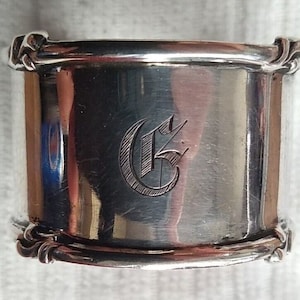 Antique English Sterling Silver Napkin Ring &quot;E&quot; or &quot;G&quot; initial, dated 1906