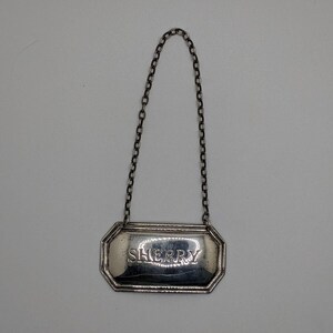 Vintage Sheffield English Sterling Silver Decanter Label Tag &quot;Sherry&quot; c. 1946