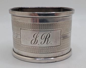 Vintage English Sterling Silver Napkin Ring "JR" initials engraving, dated 1963