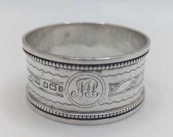 Antique English Sterling Silver Napkin Ring "MP" initials engraving, dated 1911