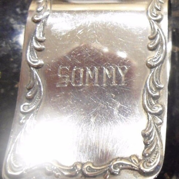 Vintage S. Kirk & Son sterling silver Napkin Clip "Sommy" engraving