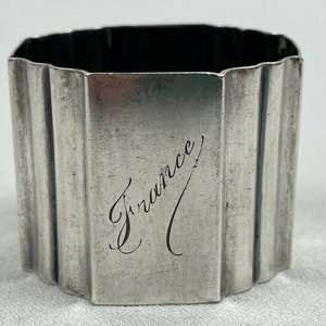 Antique Belgium 835 Silver Napkin Ring &quot;France&quot; name engraving c. 1930&#39;s