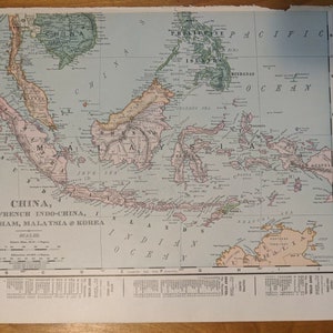 Antique Malaysia Map 1899 Atlas multicolored Tibet Nepal Kashmir N. India flip